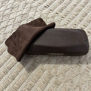 Tommy Bahama Hard Clamshell Glasses Sunglass Case Eyeglass Brown Leather & Cloth